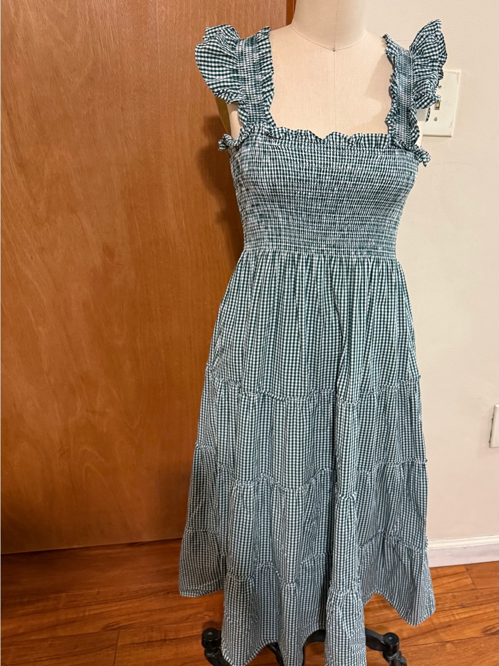 Hill House Green Gingham Smocked Midi Dress